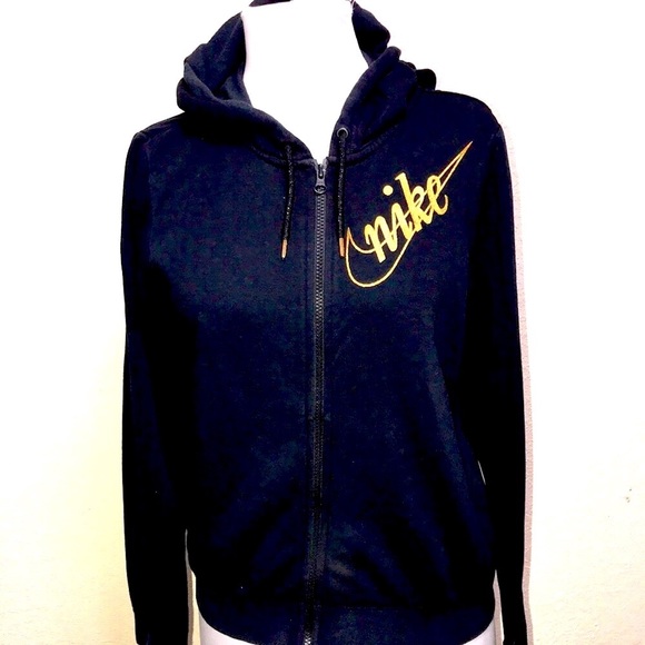 Nike Tops Nike Black Tag Womens Black Zip Up Hoodie With Gold